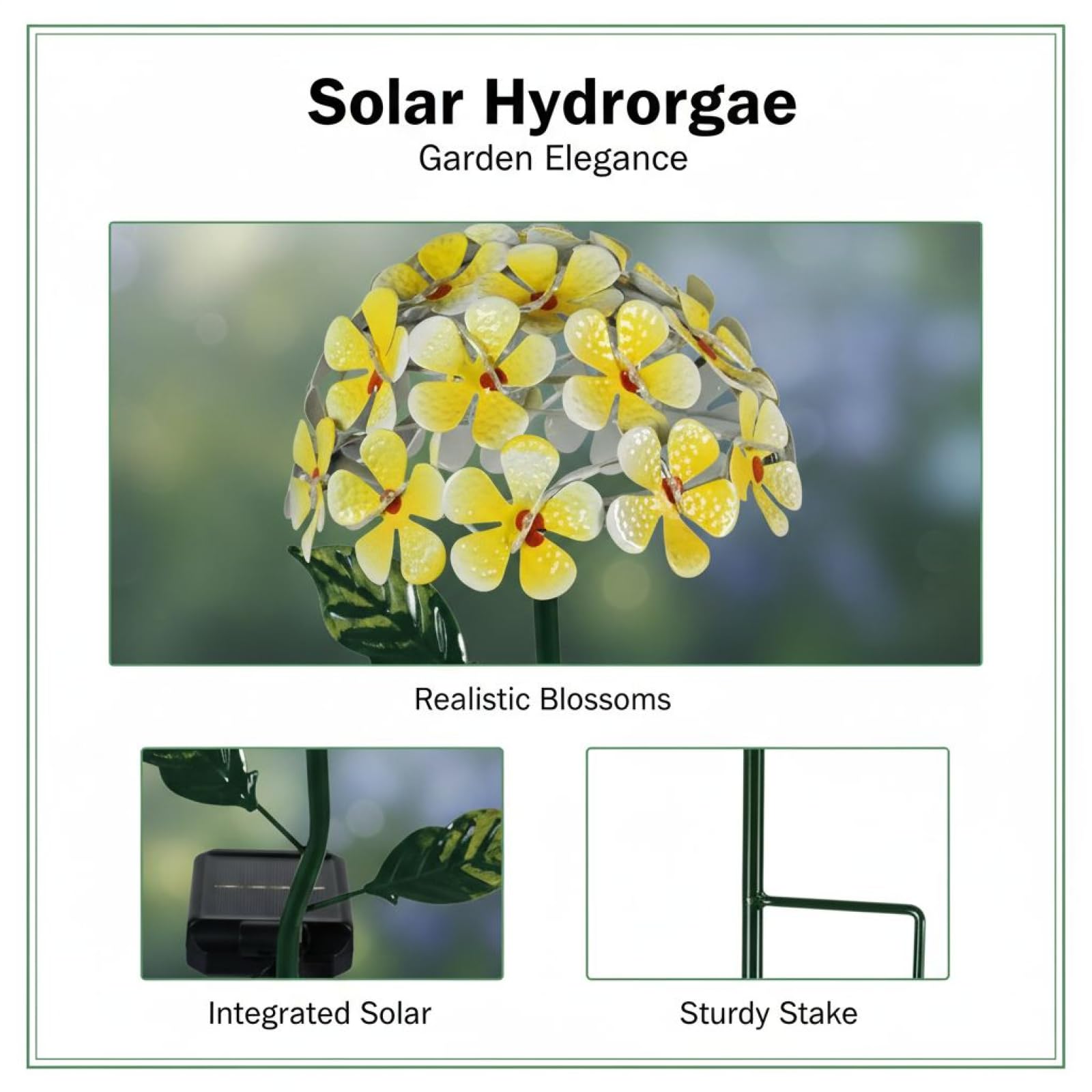 26 realistycznych kwiatów hortensji solarna lampa ogrodowa, żółta, 24,4 cala, żelazna sztuka na zewnątrz, składana obudowa na baterie, wodoodporna lampa ogrodowa, dekoracja patio na podwórko