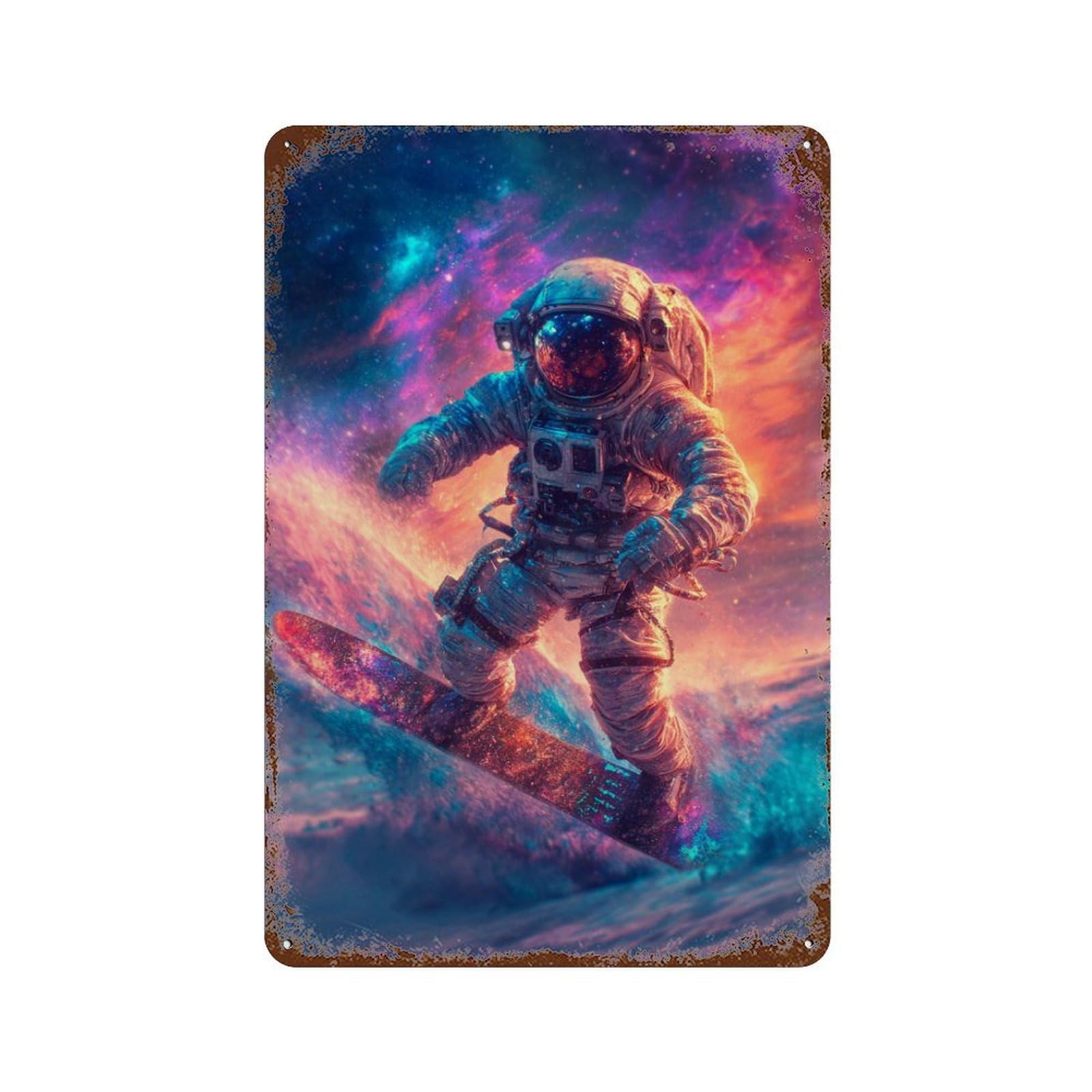 Space Snowboarding Adventure Weathered Tin Sign 11.8"x7.9", Industrial Home Decor for Basement, Hobby Room And Garage Decor