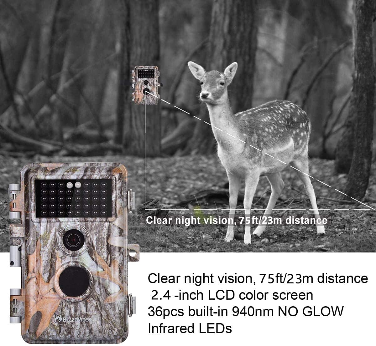 5-Pack No Glow Game Deer Trail Cameras Night Vision 24MP Photo 1296P H.264 MP4 Video for Wildlife Hunting & Home Security Motion Activated Waterproof Password Protected Time Lapse Photo & Video Model: Electronics