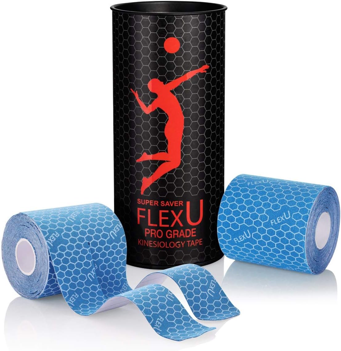 FlexUFlexU Kinesiology Tape - 40 Extra-Wide Pre-Cut Y-Shape Strips (3"x10") - Unique Design for Lower Back, Shoulders, Knees, and Neck - Professional-Grade Muscle & Joint Support (Blue)
