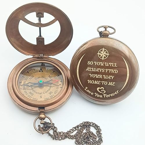 Miniatura 4 de BAZROSS Brújula de reloj de sol de latón - Brújula abierta - Regalo único para hombres - Hermoso regalo hecho a mano - Reloj steampunk para él -