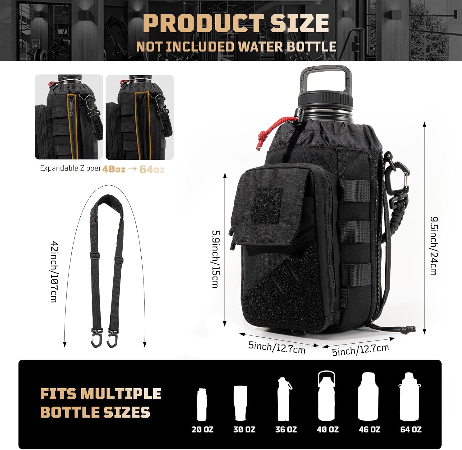 Magnetic Gym Bag for Men,Magnetic Gym Water Bottle Bag with Phone Pockets&40 64oz Multiple Size, Water Bottle Holder with Adjustable Shoulder, Ideal for Fitness,Sports,Travel - Image 4