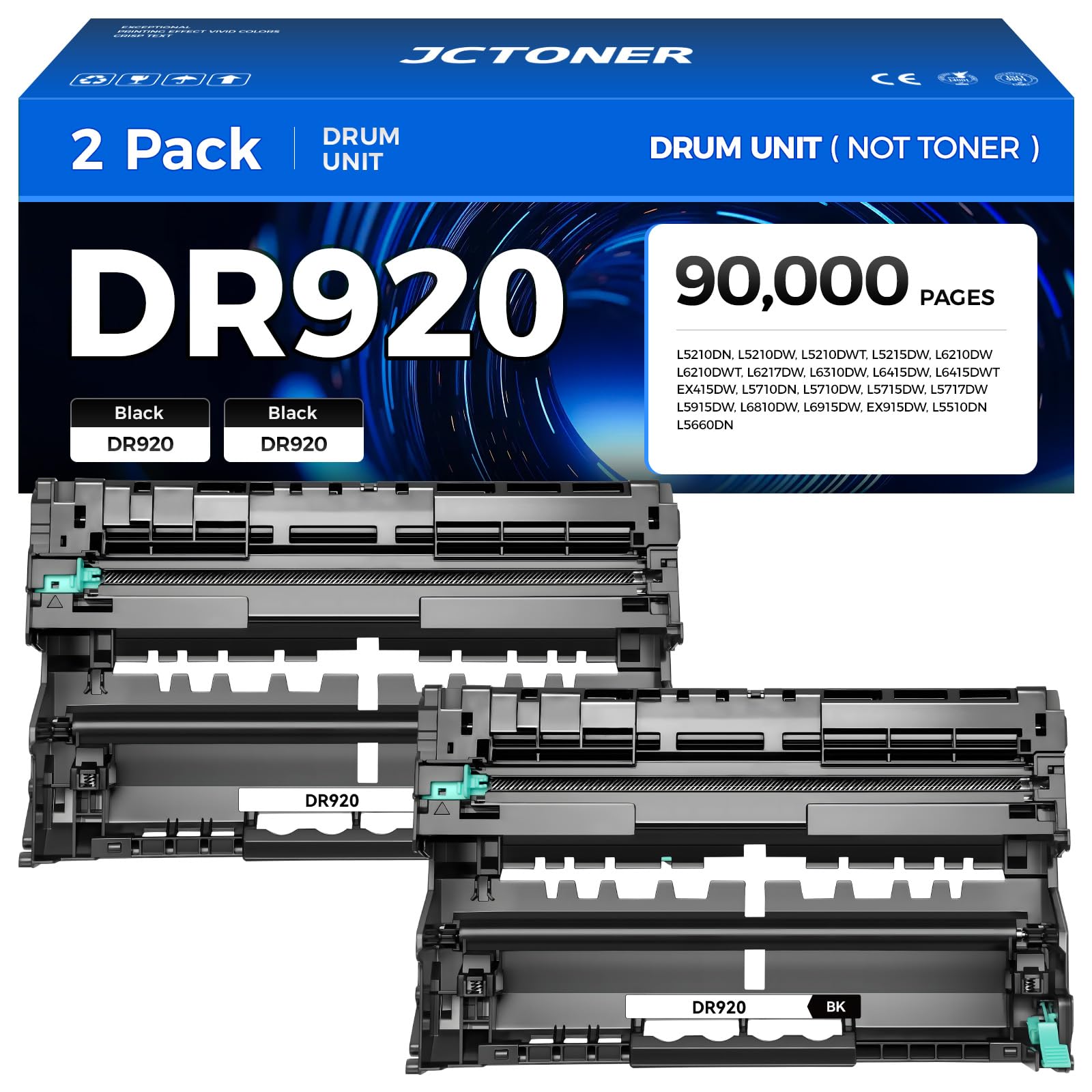 Photo 1 of DR920 Drum Unit (Not Toner) 2-Pack Compatible for Brother DR-920 Imaging Drum TN920 TN920XXL TN920XL HL-L6210DW HL-L6210DWT HL-L5210DN HL-L5210DW HL-L5210DWT HL-L6310DW MFC-L5710DW DCP-L5510DN Printer