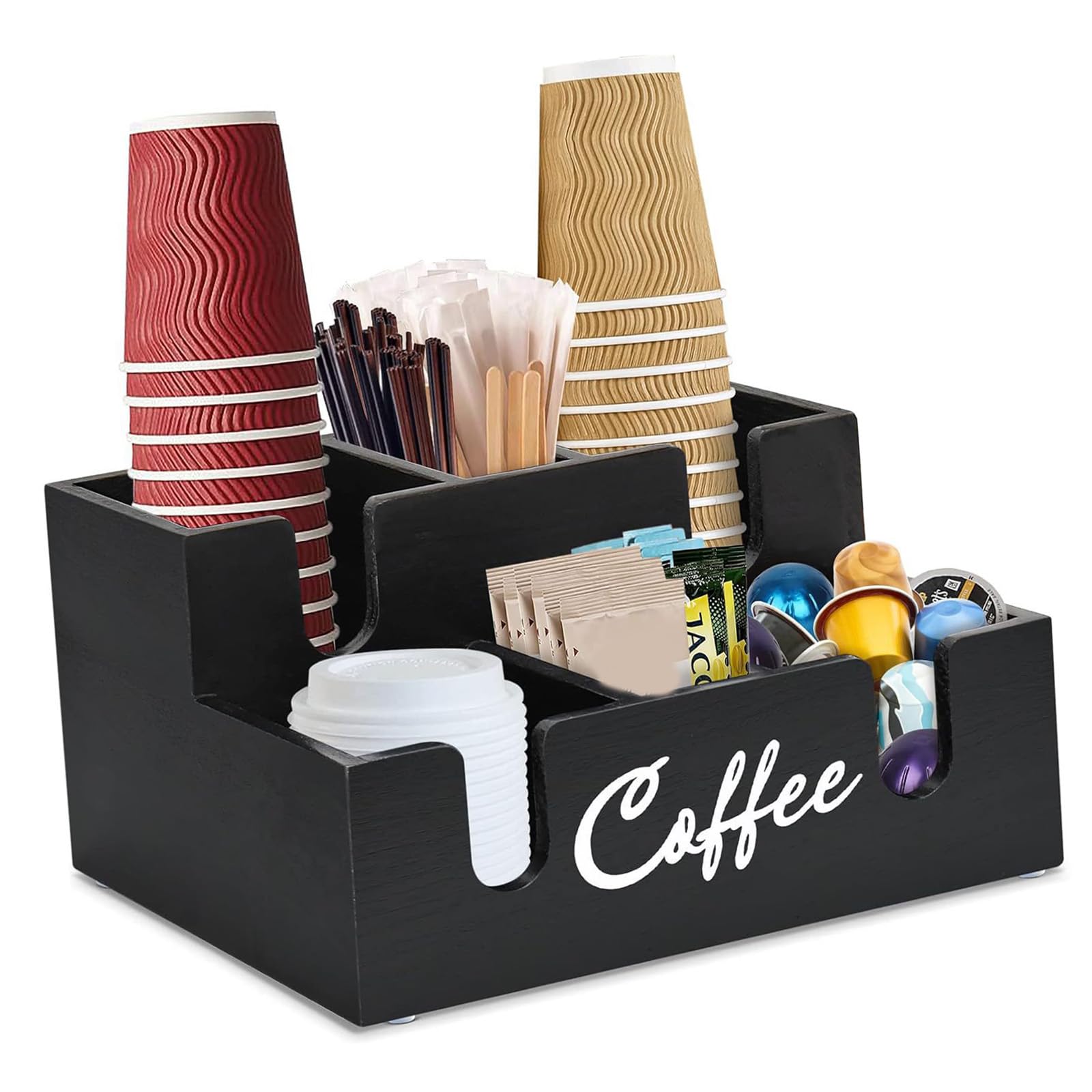 TQUXNGA Wooden Coffee Pods Organizers with 6 Spacious Compartments and Sloped Designs for Easy Access Stylish Coffee Storage