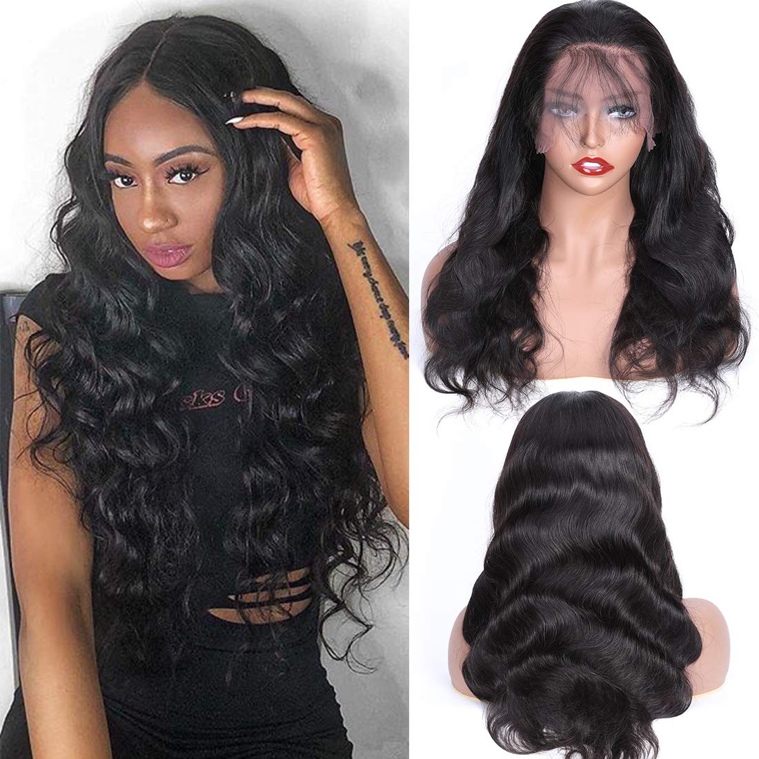 13x4 Lace Front Wigs Human Hair Pre Plucked Hairline 150% Density Brazilian Body Wave Human Hair Wig with Baby Hair for Black Women(12 inch, Natural Color)