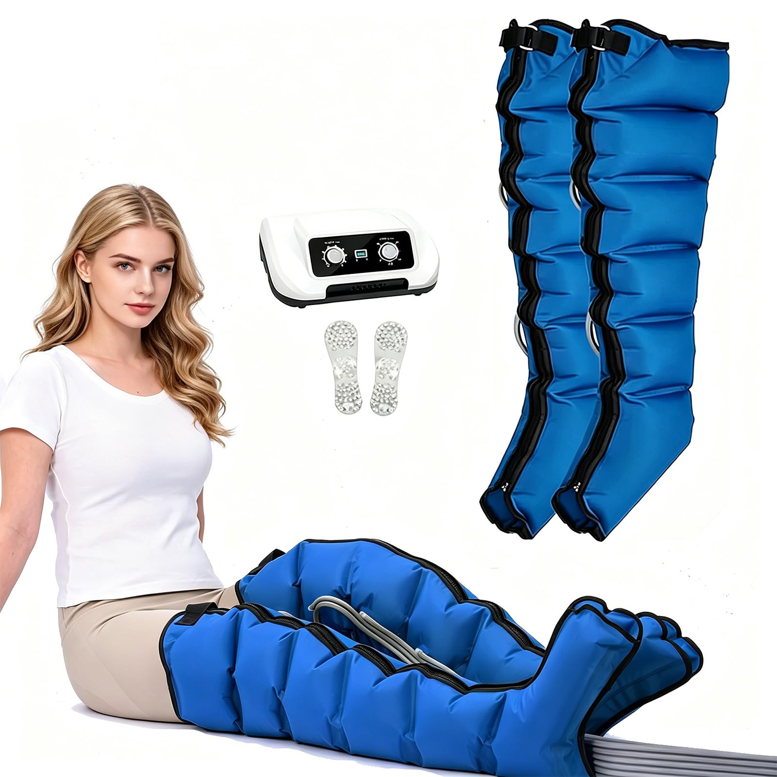 Bein Massagegerät Lymphdrainage, Ganzkörper Kompressionsgerät Mit 6 Kammern, Druck 0-240 Mmhg, Timer 0-30 Min, Muskelentspannung, Linderung Von Wassere Beinen Und Müdigkeit