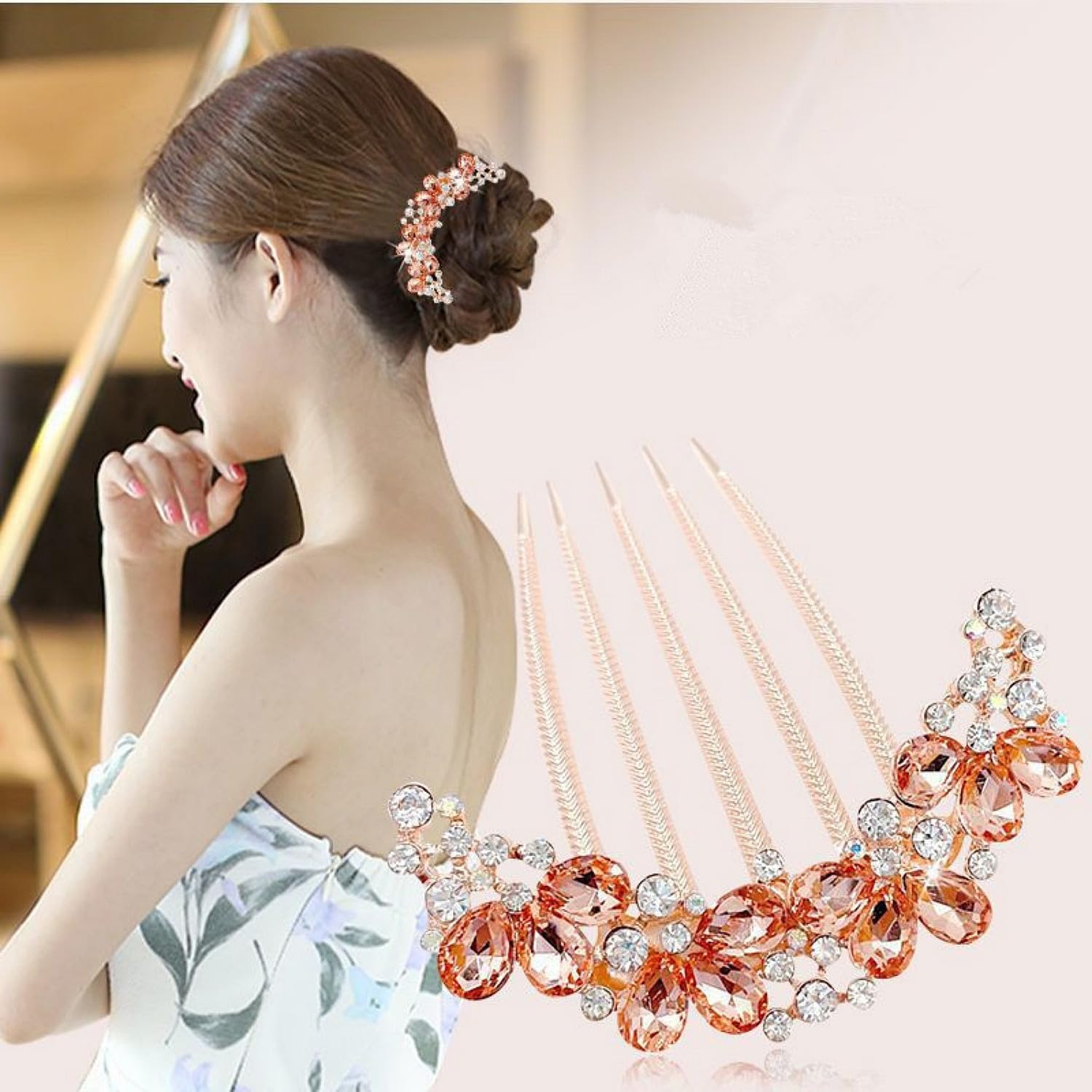 Rhinestones Hair Combs for Women, Crystal Wedding Hair Side Combs Artificial Pearls Hairpins with Long Teeth Glitter Sparkly Jeweled Barrettes Clips Long Thick Hair Accessories for Ladies (4 Pack)