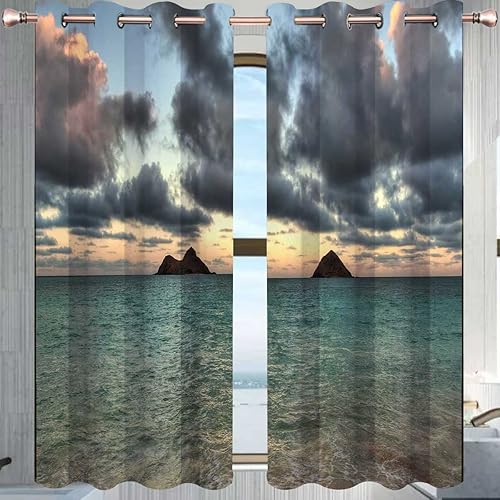 Miniatura 3 de Cortinas de bloqueo de luz con vista al mar y el cielo, 2 paneles, cortinas para habitación del bebé (55 x 55 pulgadas) de ancho