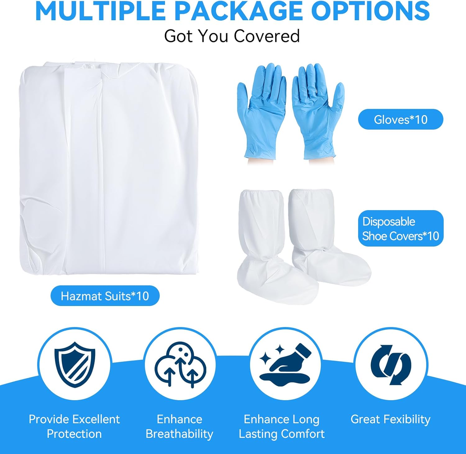 10 Sets Disposable Coveralls Full Body Paint Suit with Hood, Shoe Covers and Gloves, Breathable Non-Woven Work Coverall