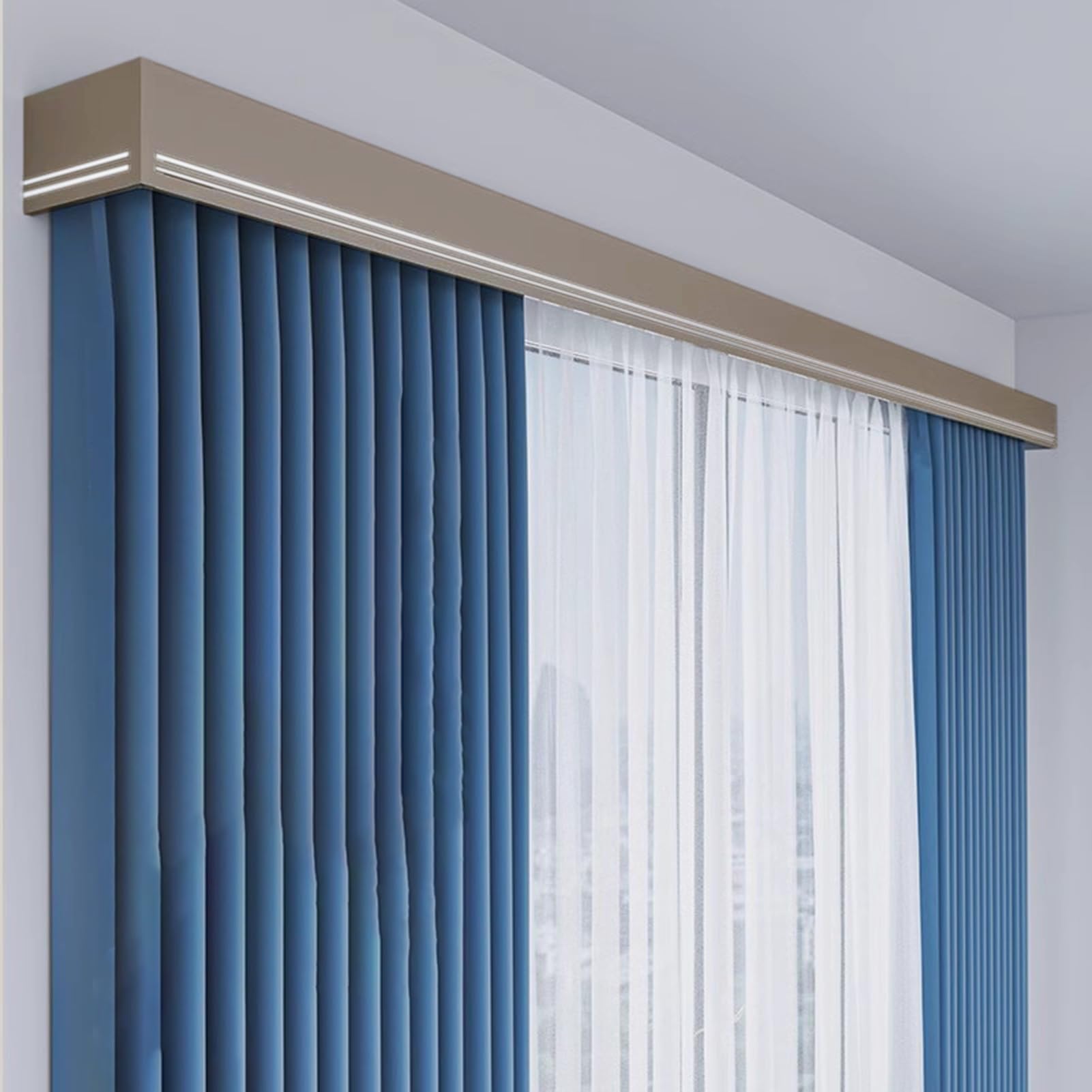 Double tringle à rideaux occultante métal marron 3,5m pour fixation murale fenêtre