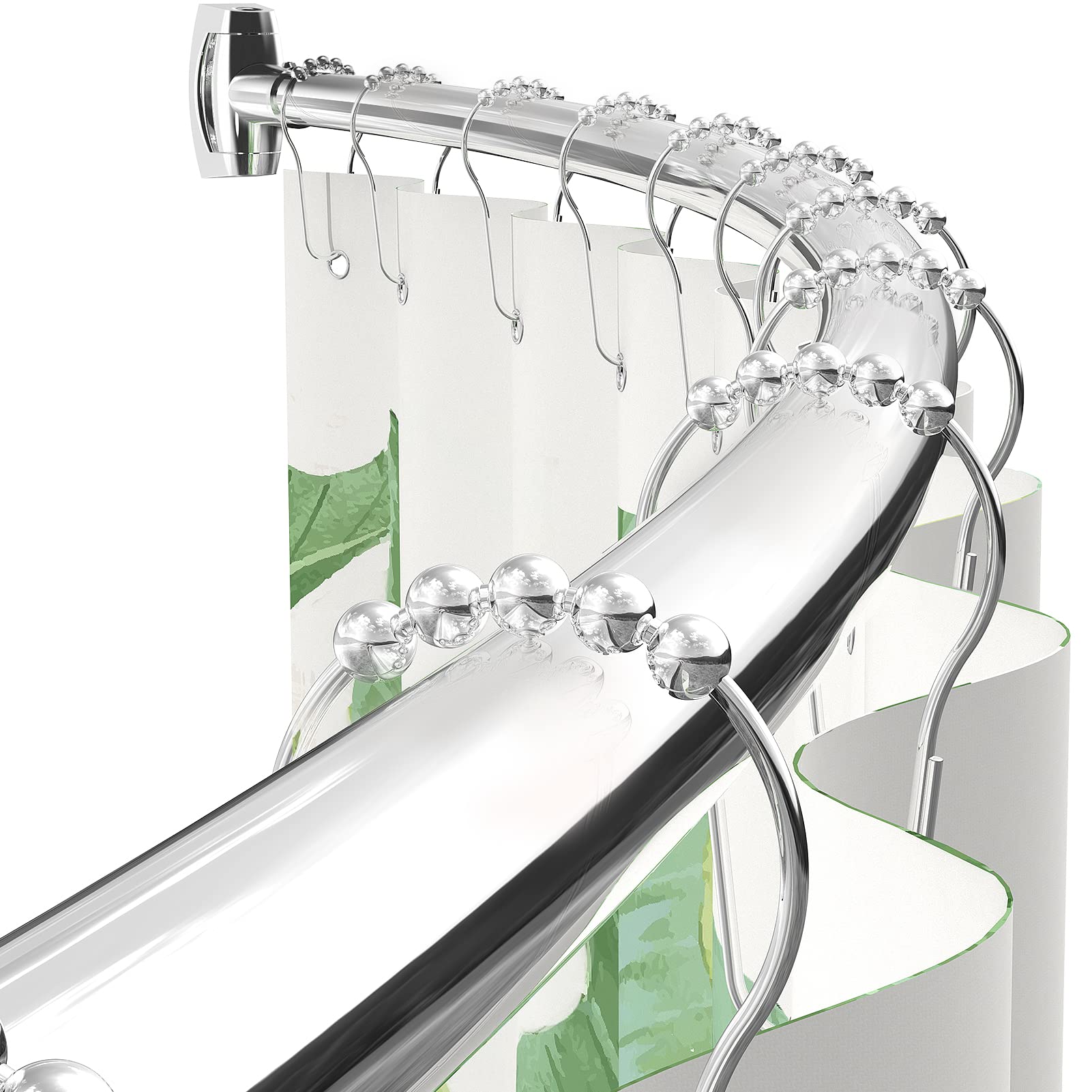 Bonpally Curved Shower Curtain Rod 43-72 Inches Adjustable, Aluminum Shower Rod Rustproof, Round Shower Curtain Rod, Curved Shower Rods for Bathroom, Bathtub, Stall, Chrome, Need to Drill