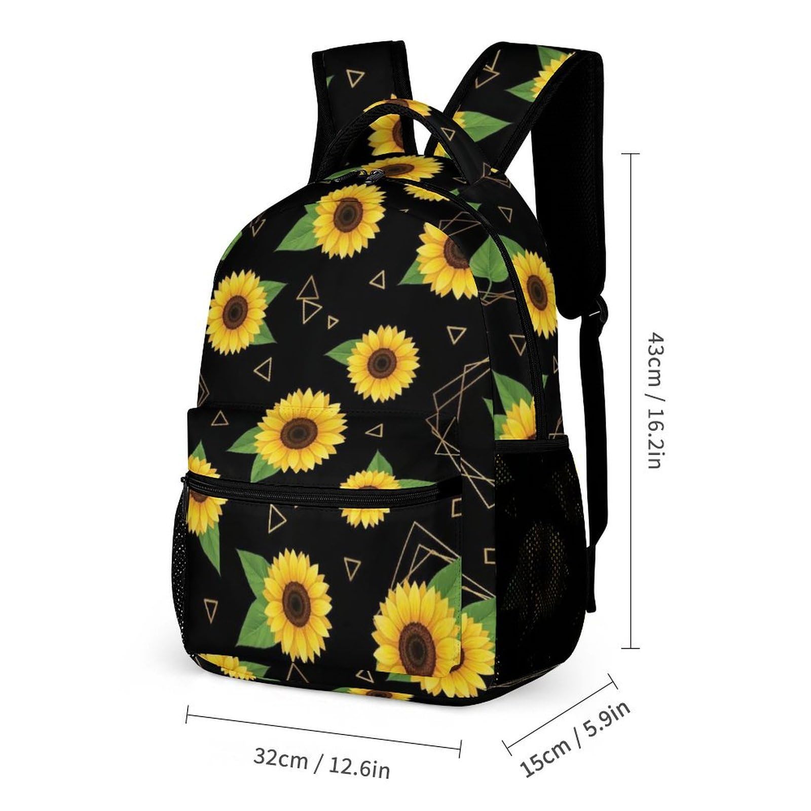 Sac à dos léger avec boîte à lunch, trousse de maquillage et rangement (motif tournesol (11))