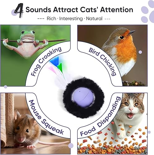 Miniatura 4 de ORSDA Juguetes para gatos de interior, bola móvil activada interactiva, bola rodante rápida automática para gatos adultos, juego de captura de