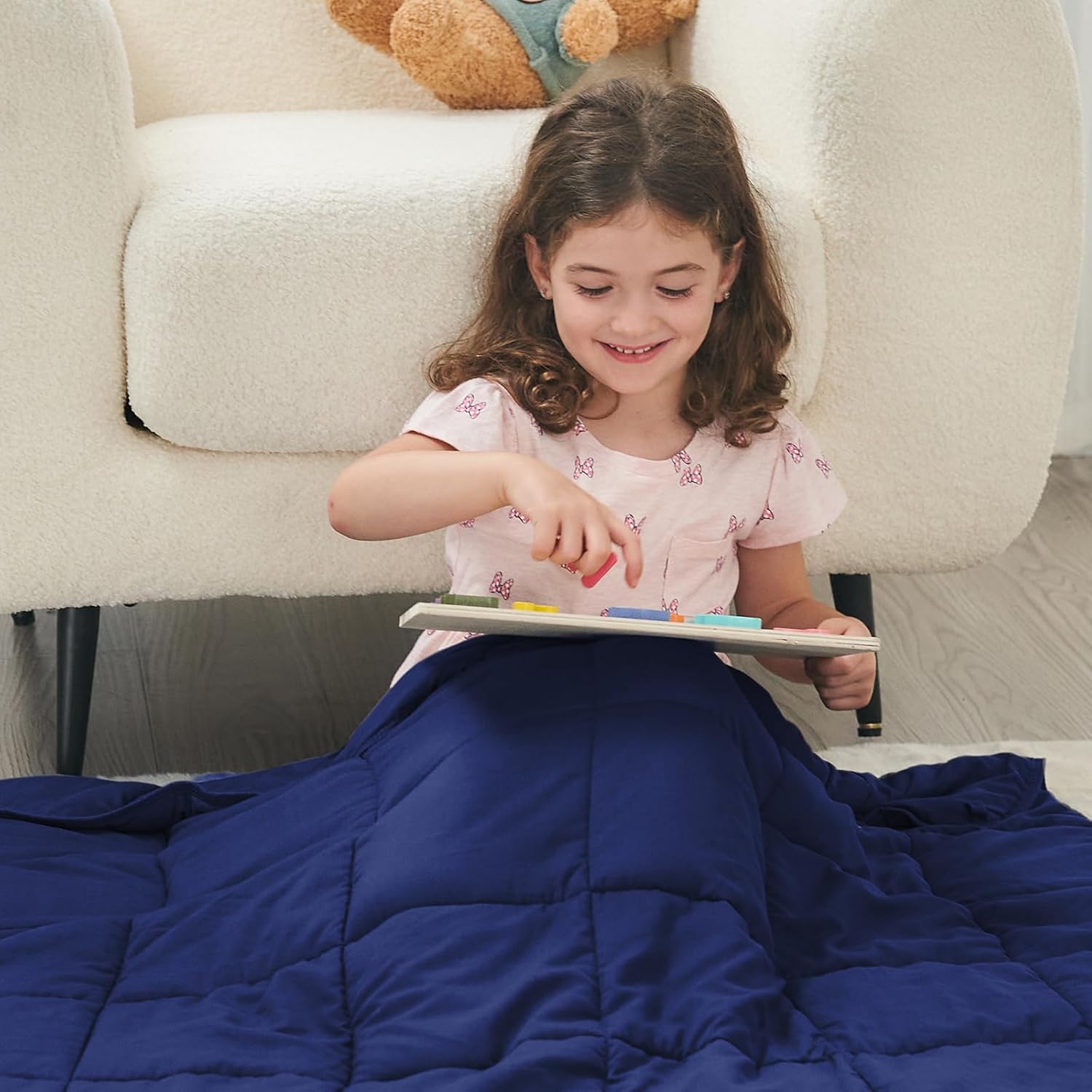 yescool Weighted Blanket (7 lbs, 41" x 60", Blue) Cooling Heavy Blanket for Sleeping Perfect for 60-90 lbs, Breathable Blanket with Premium Glass Bead, Machine Washable - Image 4