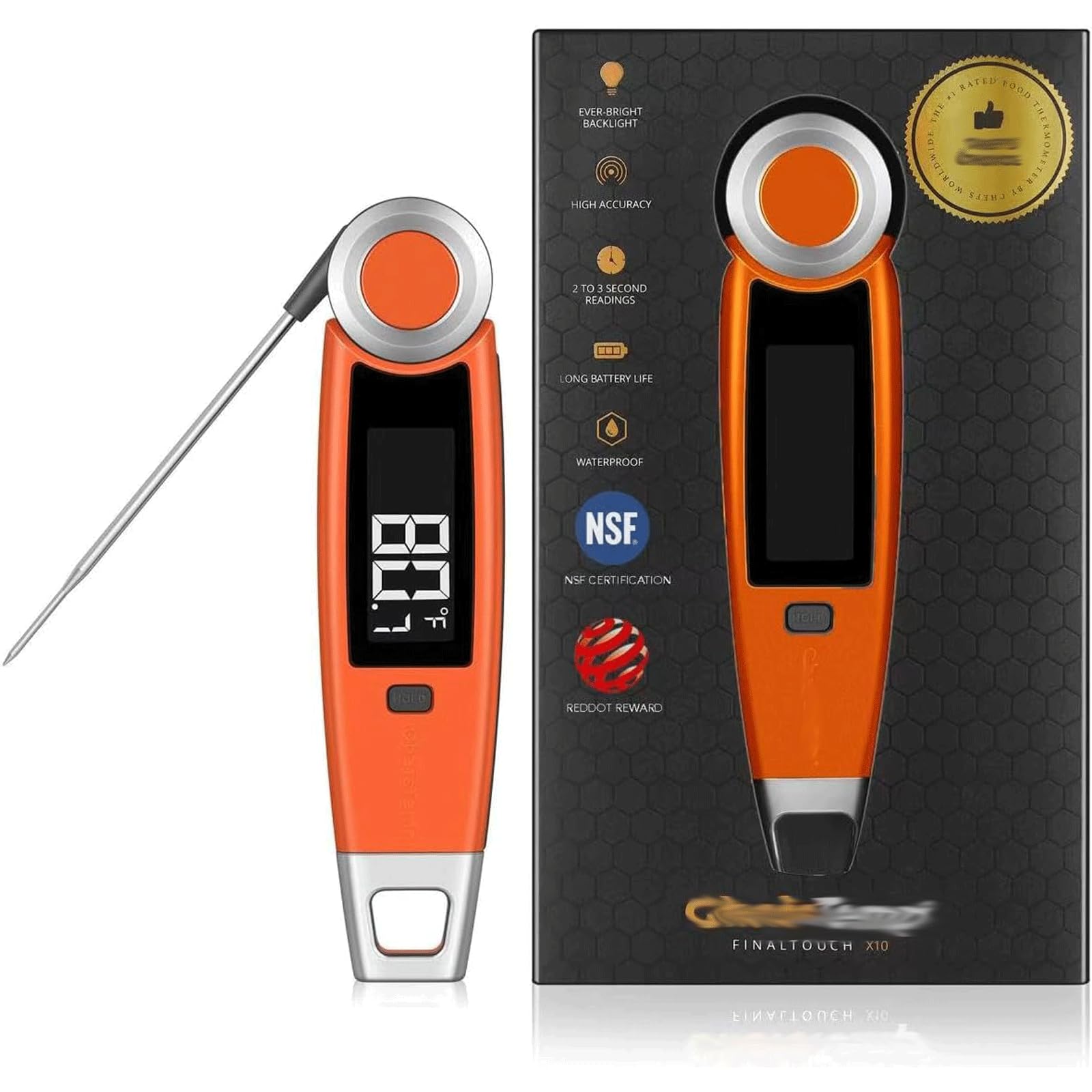 KRILLIQ Termómetro LCD de Lectura instantánea con sonda Plegable, termómetro para Barbacoa, sonda Digital para Alimentos para cocinar y Asar/Horno