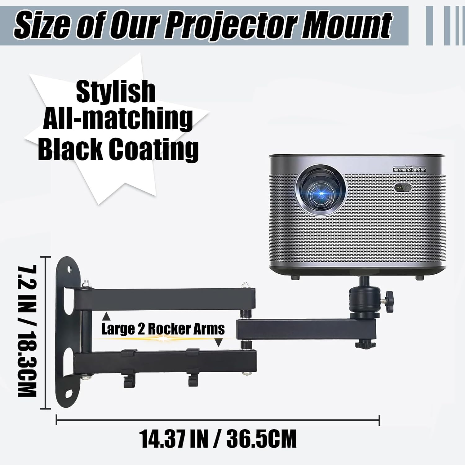 Soporte de pared para proyector mejorado de 14 pulgadas con brazos plegables y clips para cable, montaje de proyector de acero laminado en frío de calidad de pared, compatible con 2