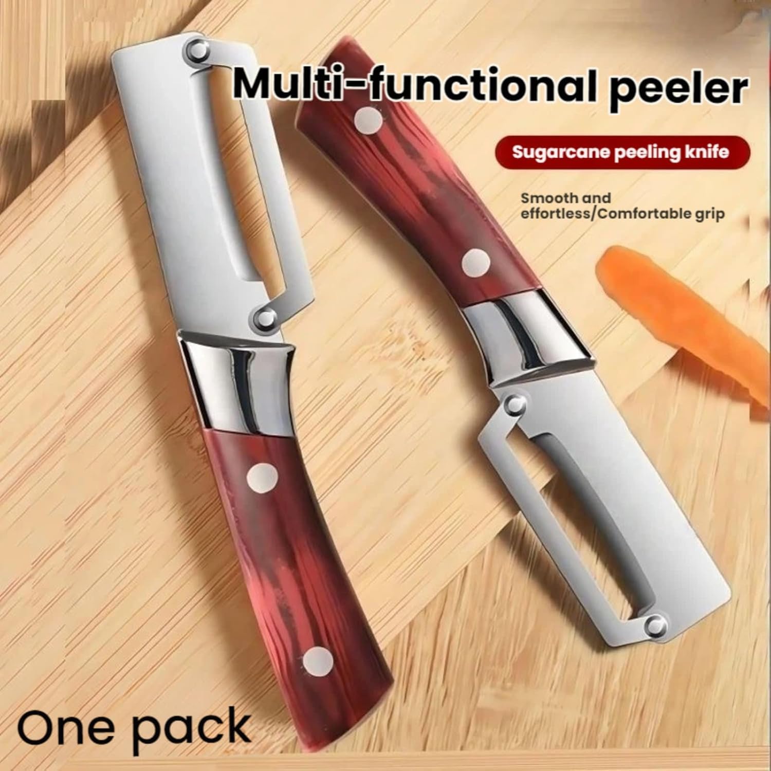 5 peladores multifuncionales, cuchillo pelador de caña de azúcar, pelador de verduras, acero inoxidable, mango ancho ergonómico, agarre cómodo, resistente, para melón grueso, corteza dura, uso en