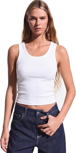 Three Times 5 Women’s Heavy GSM Cotton Ribbed Tank Top | Sleeveless Athletic Crop Top | Essential Slim Fit (White)