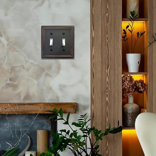 Miniatura 5 de OKAWYC Adler - Placa de pared de metal para interruptor de luz de palanca doble, paquete de 2 unidades, bronce envejecido de 2 cuadras, cubierta de