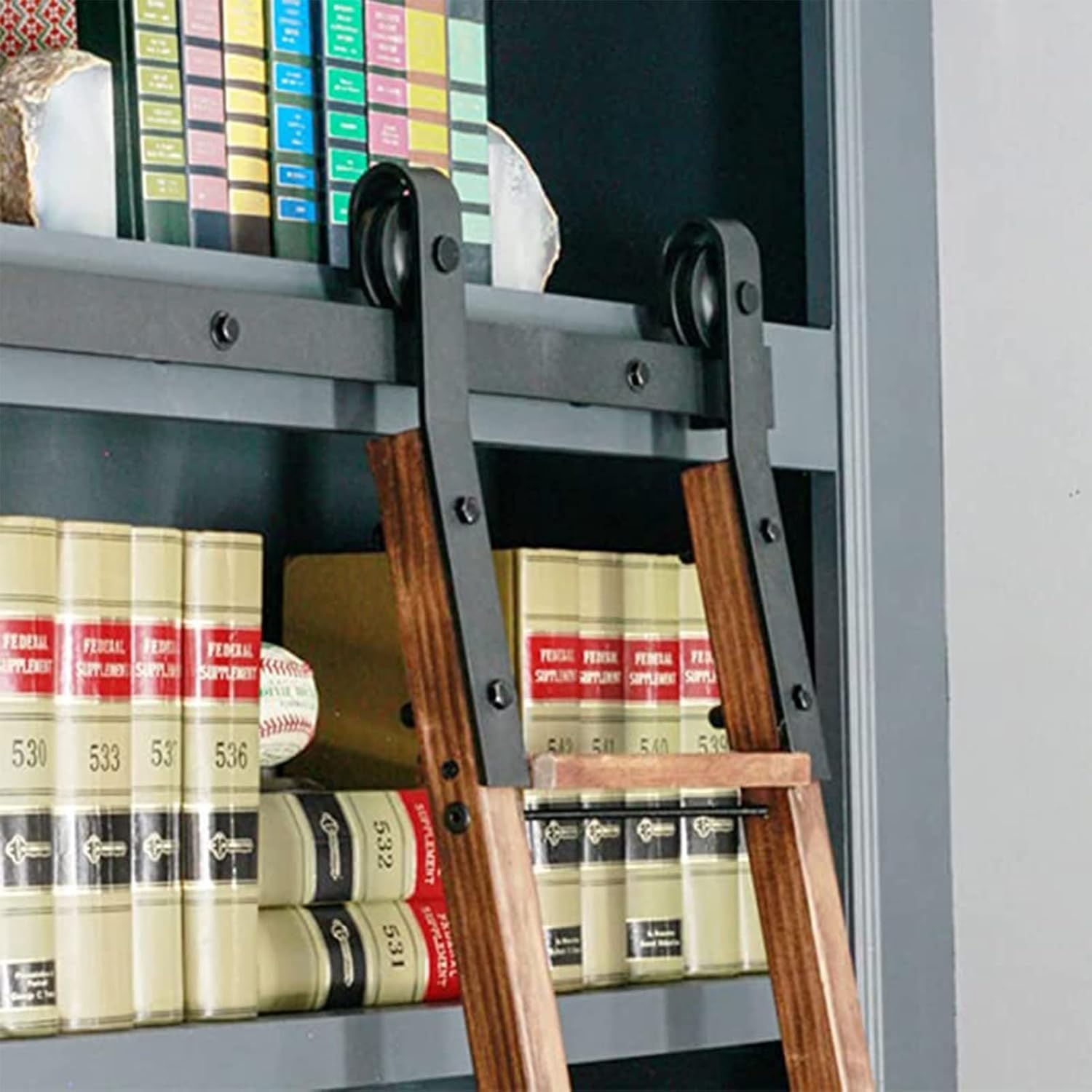 5ft-13ft Rolling Library Ladder Hanging Track (No Ladder) with Floor Roller Wheels Rolling Ladder Sliding Track Hardware (Size : 13ft/400cm Track kit)