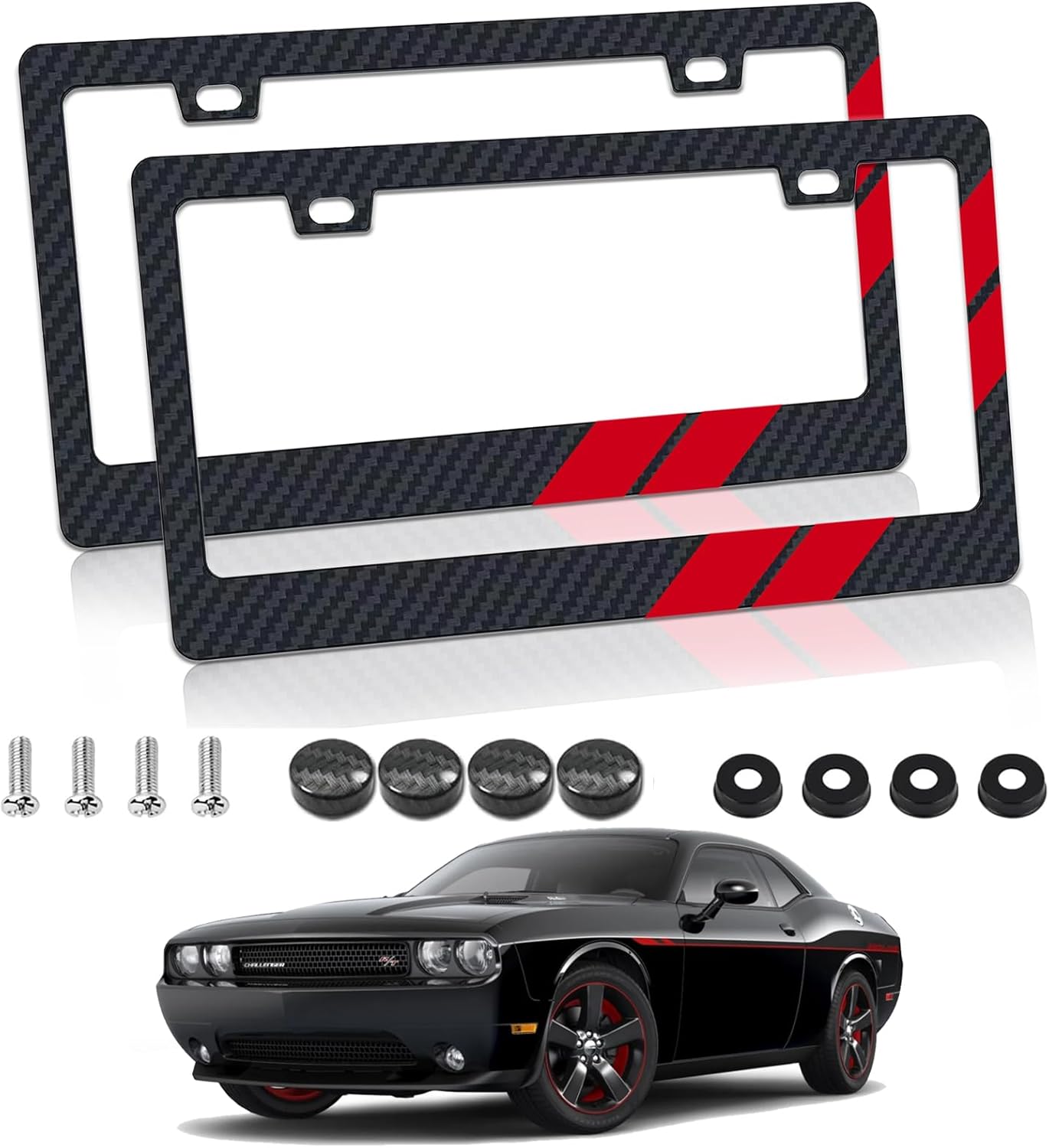 Designed for Carbon Fiber License Plate Frame for ram 1500 Car Tag Holder with Screw Cap 2Pcs. (Min-TXW-1500)