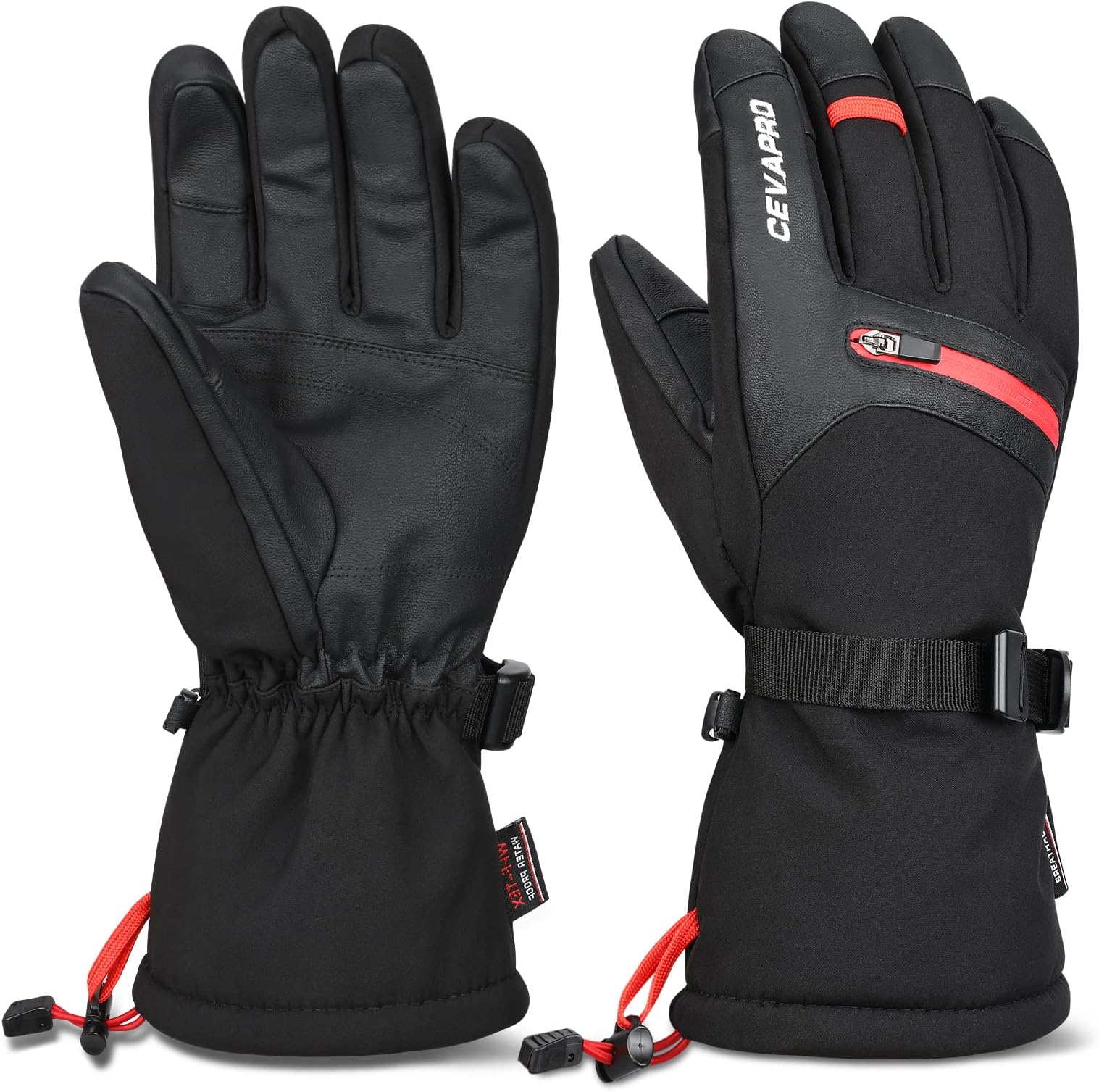 Cevapro Winter Gloves Ski Gloves for Men Women, Snow Thermal Gloves Waterproof Insulated Gloves Windproof Snowboard Gloves for Snow Skiing Snowboarding in Cold Weather