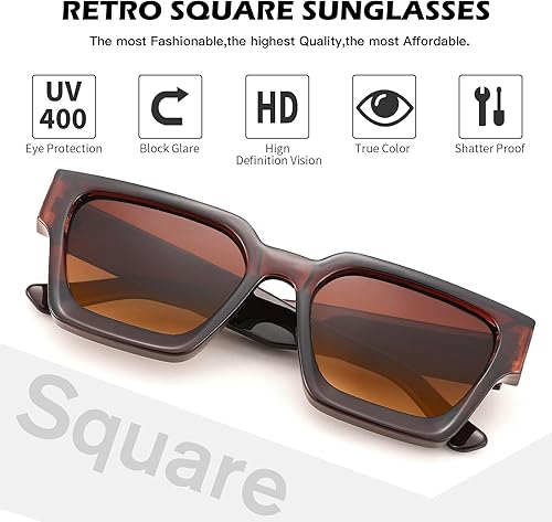 Miniatura 4 de Lentes de sol cuadrados retro para hombres y mujeres, marco grueso, rectangulares, gruesos