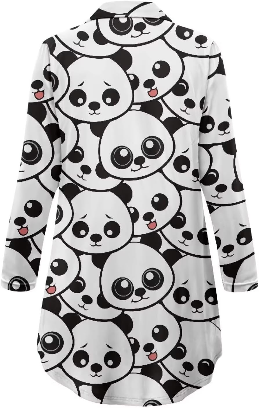 Women's Nightgown Button Down Pajama Dress Nightshirt Long Sleeve V-Neck Nightdress Sleepwear with Pocket