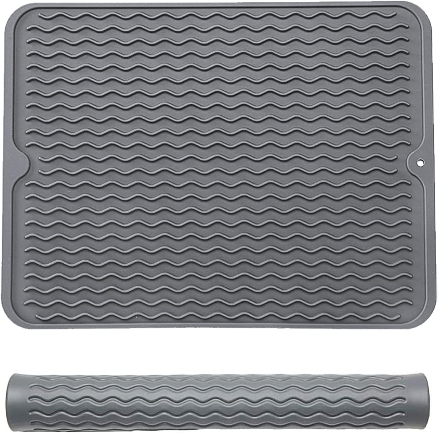 Dish Drying Mat, Non-Slip Silicone Kitchen Drying Mat, Flume Drain Board Drainer Mats for Kitchen Universal Drain Board, 40x30CM