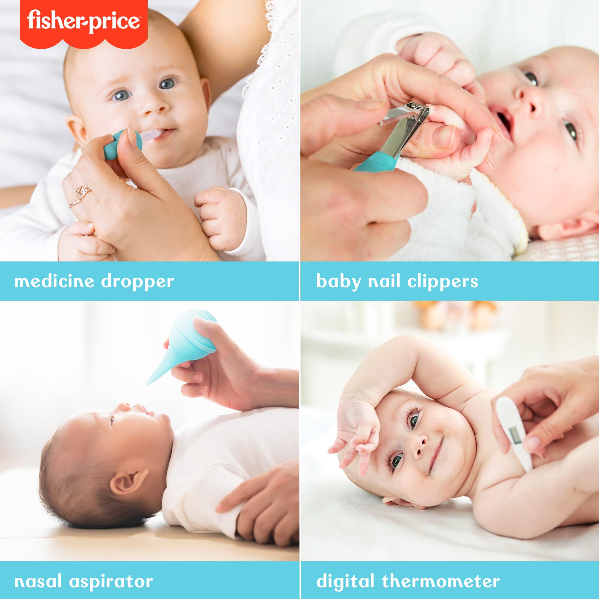 Smart Care Fisher-Price - Kit de 6 piezas para el cuidado de la salud para bebés recién nacidos, incluye dispensadores de medicina, aspirador, cortaúñas para bebés, termómetro para bebés