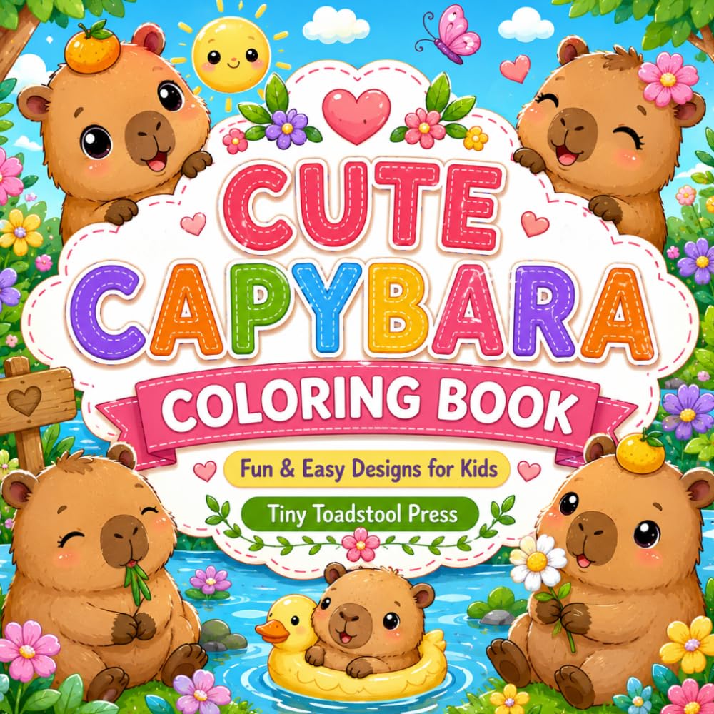 Cute Capybara Coloring Book: Fun & Easy Designs for Kids (Tiny Toadstool Press Activity Collection)