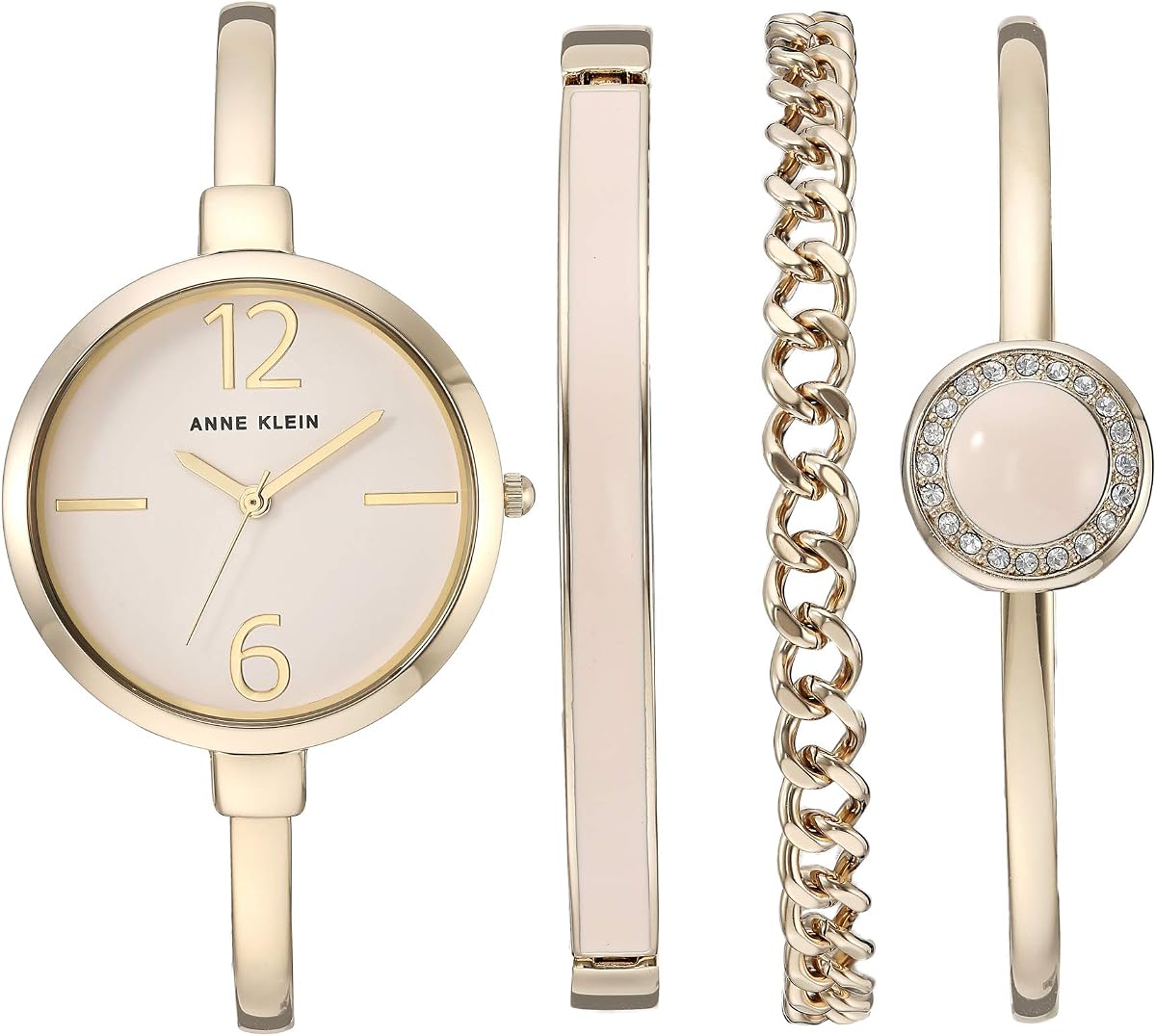 Conjunto de reloj tipo brazalete y pulsera premium con detalles de cristal para mujer