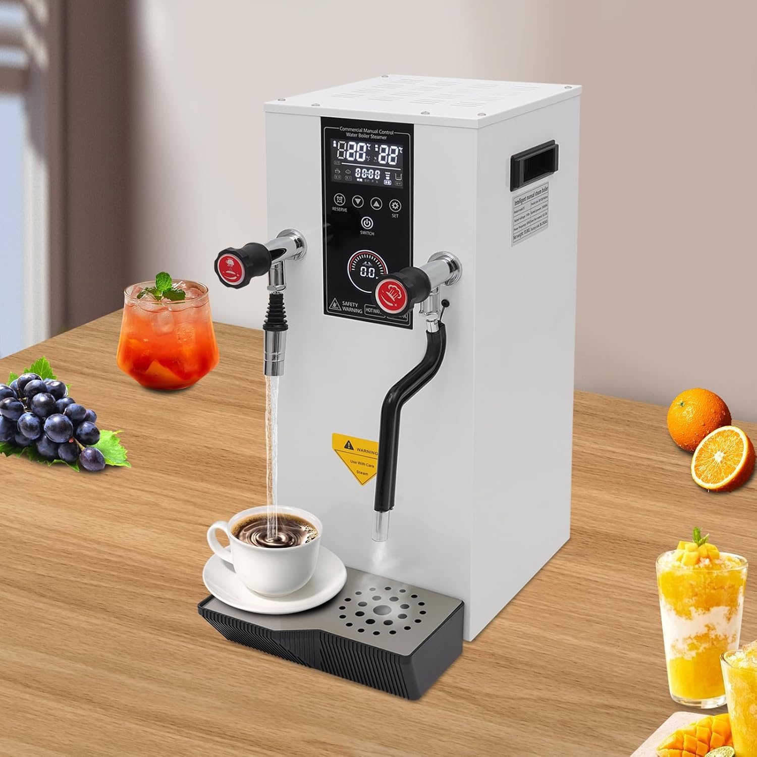 Commercial Milk Frother, 3000W 12L Multi-Purpose Full-Automatic Steam Boiling Water Frothing Machine Steam Milk Frothing Machine with 12H Timing Function for Tea Coffee Dessert Milk (WHITE)