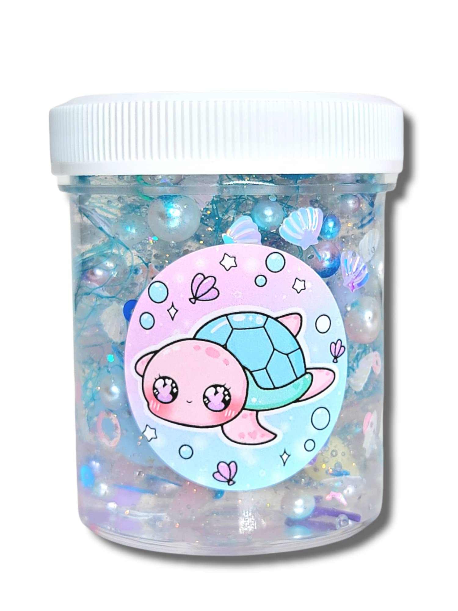 Save The Turtles Clear Slime Kit for Kids 8+ – Handmade Thick & Crunchy 4oz Slime with Turtle, Net & Seashell Charms – Hoshimi Slimes