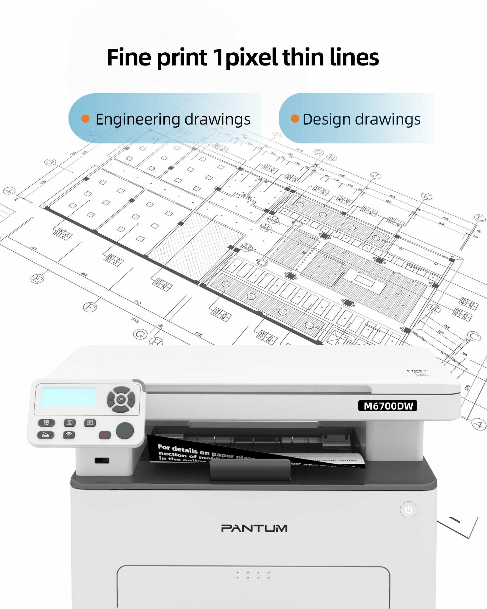 Drukarka laserowa PANTUM M6700DW wielofunkcyjna 3w1, drukowanie kopiowanie skanowanie, czarno-białe, automatyczny druk dwustronny, WiFi/USB/Ethernet，30 str