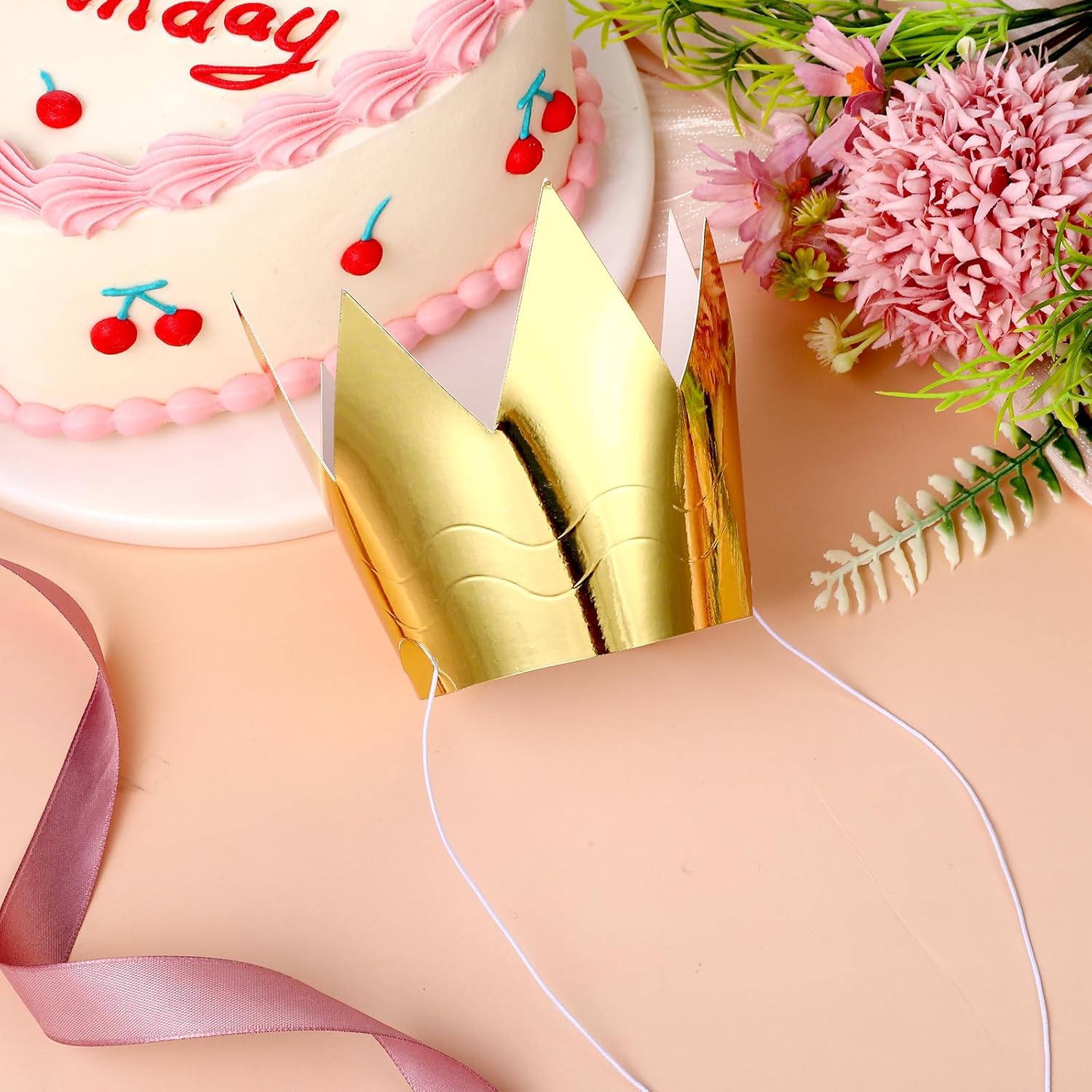 24 Pcs Mini Paper Crowns Gold Crown Hats with Elastic Strap Gold Party Hats Paper King Crown Hat for Party Supplies Birthday Photo Props