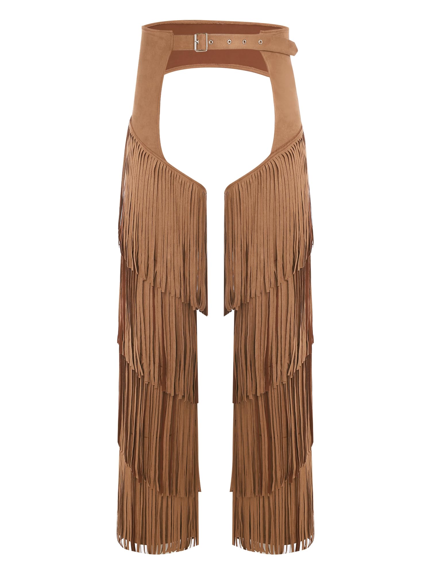 Kvysinly Mens Faux Suede Cowboy Chaps Adjustable Waist Hollow Out Fringed Pants for Theme Party Brown XL