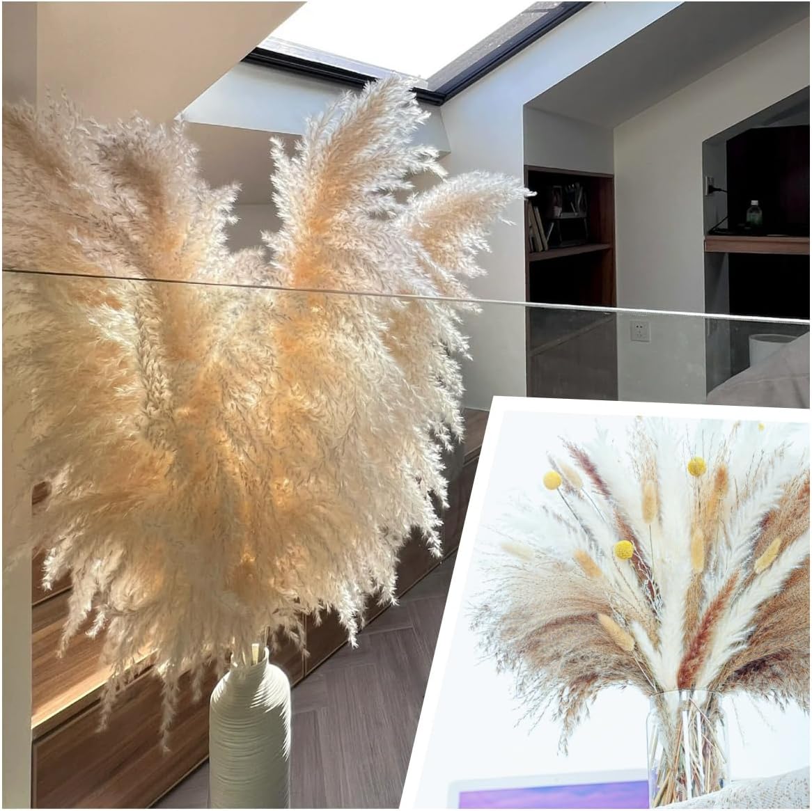 100PCS 17in Pampas Grass Decor + 10PCS 40in Tall Pampas Grass