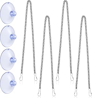 4 Pcs 20 Inch Stained Glass Window Hanging Chain Suncatchers with Suction Cup Hooks Picture Hanging Chain Metal Stainless Steel Stained Glass Window Panels (Black)