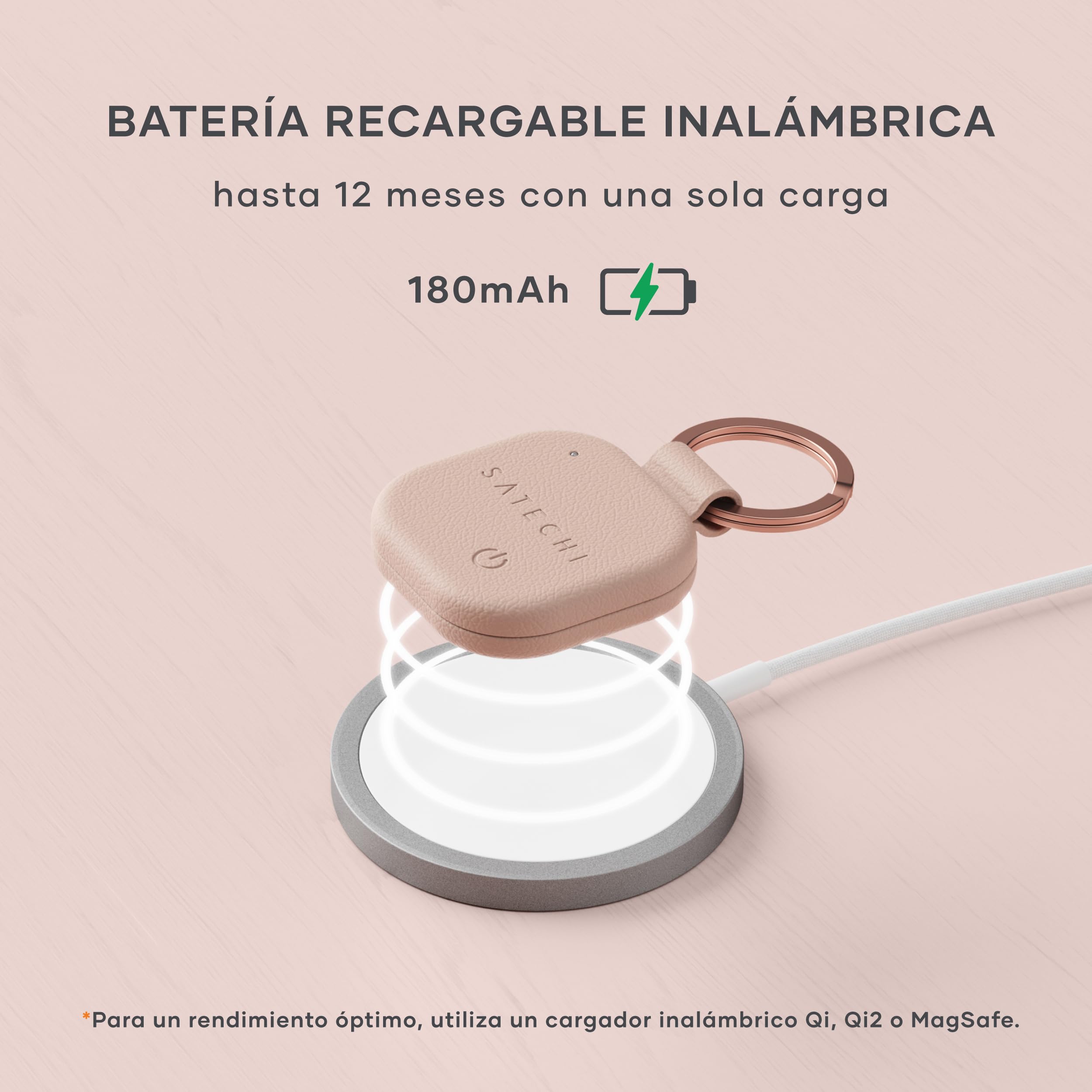 SATECHI FindAll Buscador de Llaves con Apple Find My, Carga Inalámbrica, Alerta de Olvido con Sonido Potente, Llavero GPS Localizador de Llaves para iPhone, iPad, Mac y más – Rose — view 5