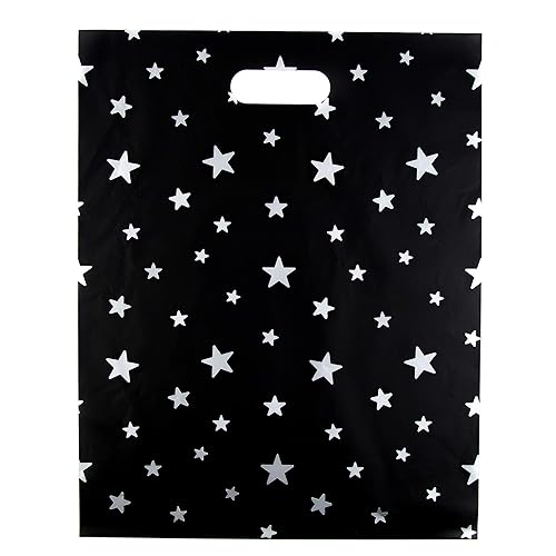 Miniatura 2 de Bolsas de mercancía de 12 x 15 pulgadas paquete de 100 unidades estrellas plateadas bolsas de venta al por menor brillantes bolsas de compras para
