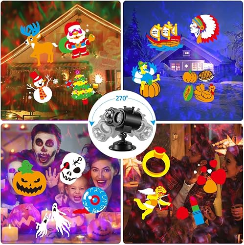 Miniatura 4 de Elec3 Luces de proyector de Navidad con ondas oceánicas, 16 diapositivas 2 en 1, luces de proyección de patrón móvil, luces de paisaje,