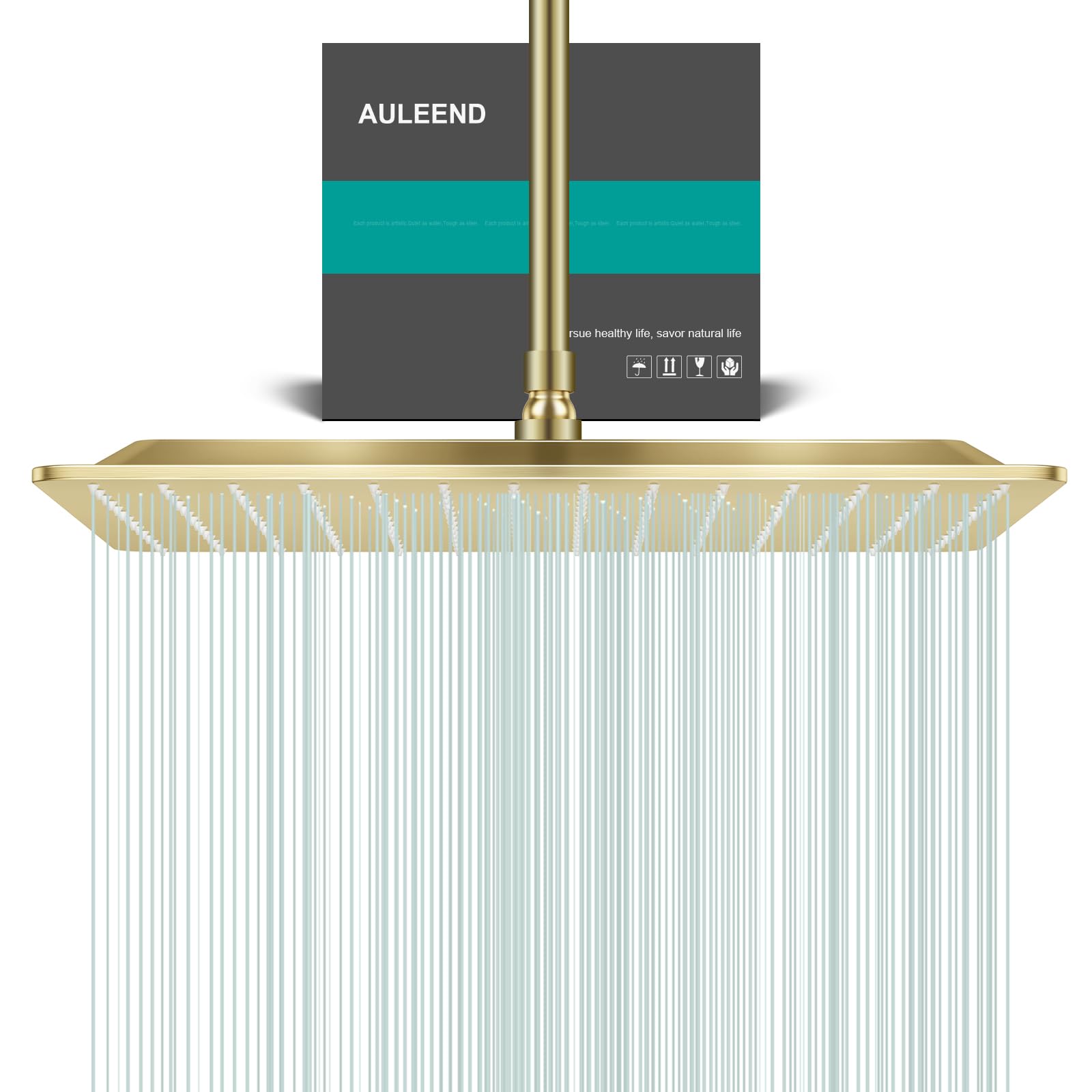 AULEEND Square Rain Shower Head, High Flow Stainless Steel,Work with Any Decorative Style，All Metal Rainfall Shower Head (Brushed Gold, 16)