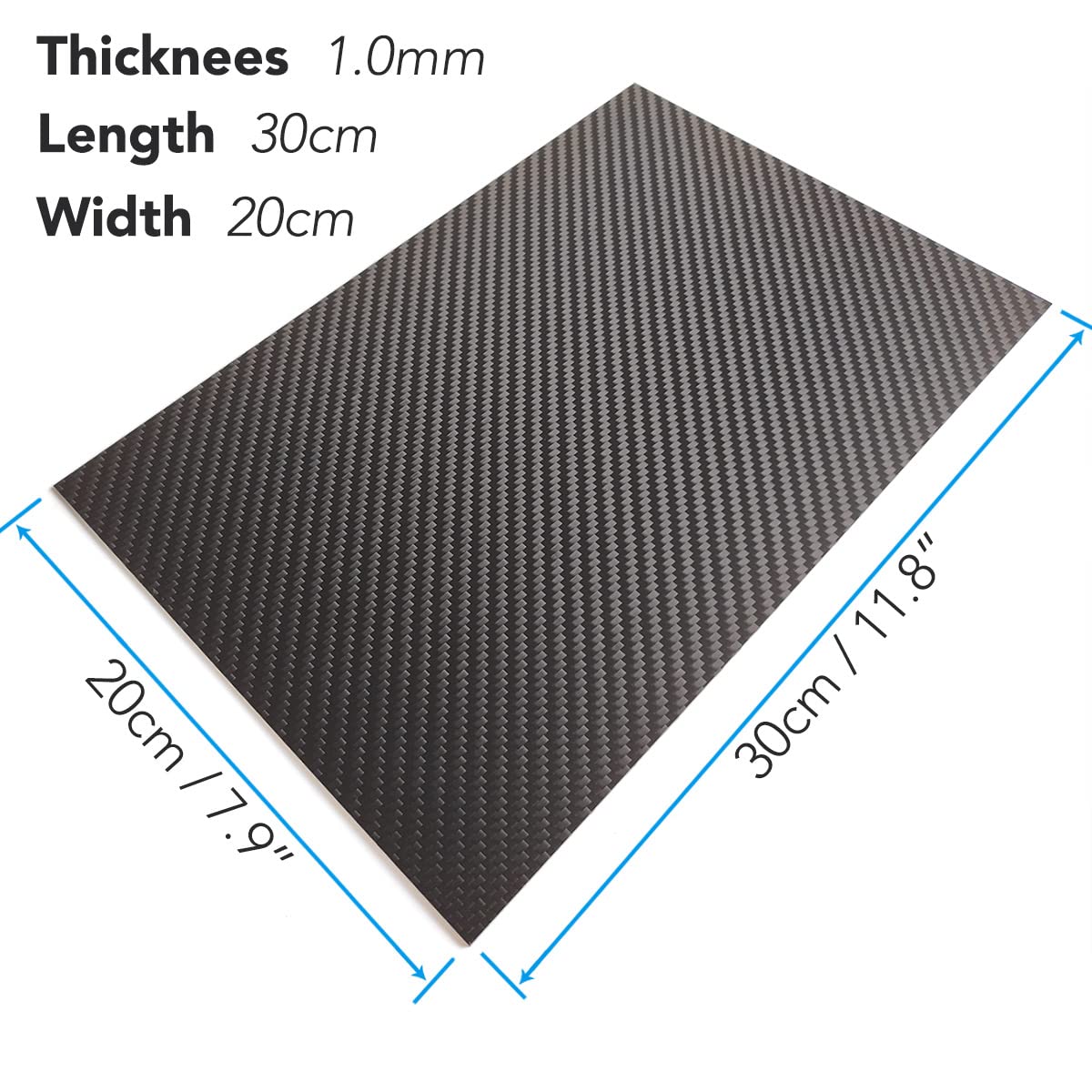 cncarbonfiber 1.0mm 200x300mm 100% in fibra di carbonio foglio laminato pannello 3K Twill finitura opaca