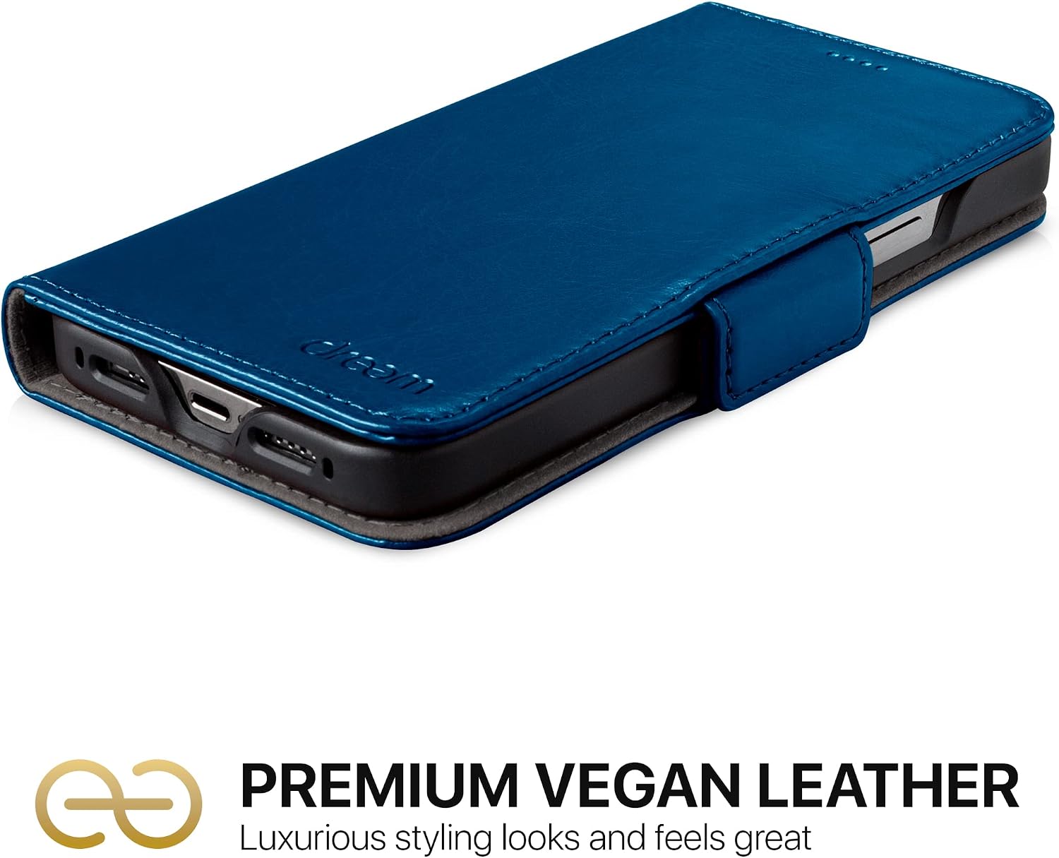Dreem Fibonacci 2-in-1 Wallet Case for Apple iPhone 13 Pro Max - Luxury Vegan Leather, Magnetic Detachable Shockproof Phone Case, RFID Card Protection, Magsafe Compatible - Metallic Blue