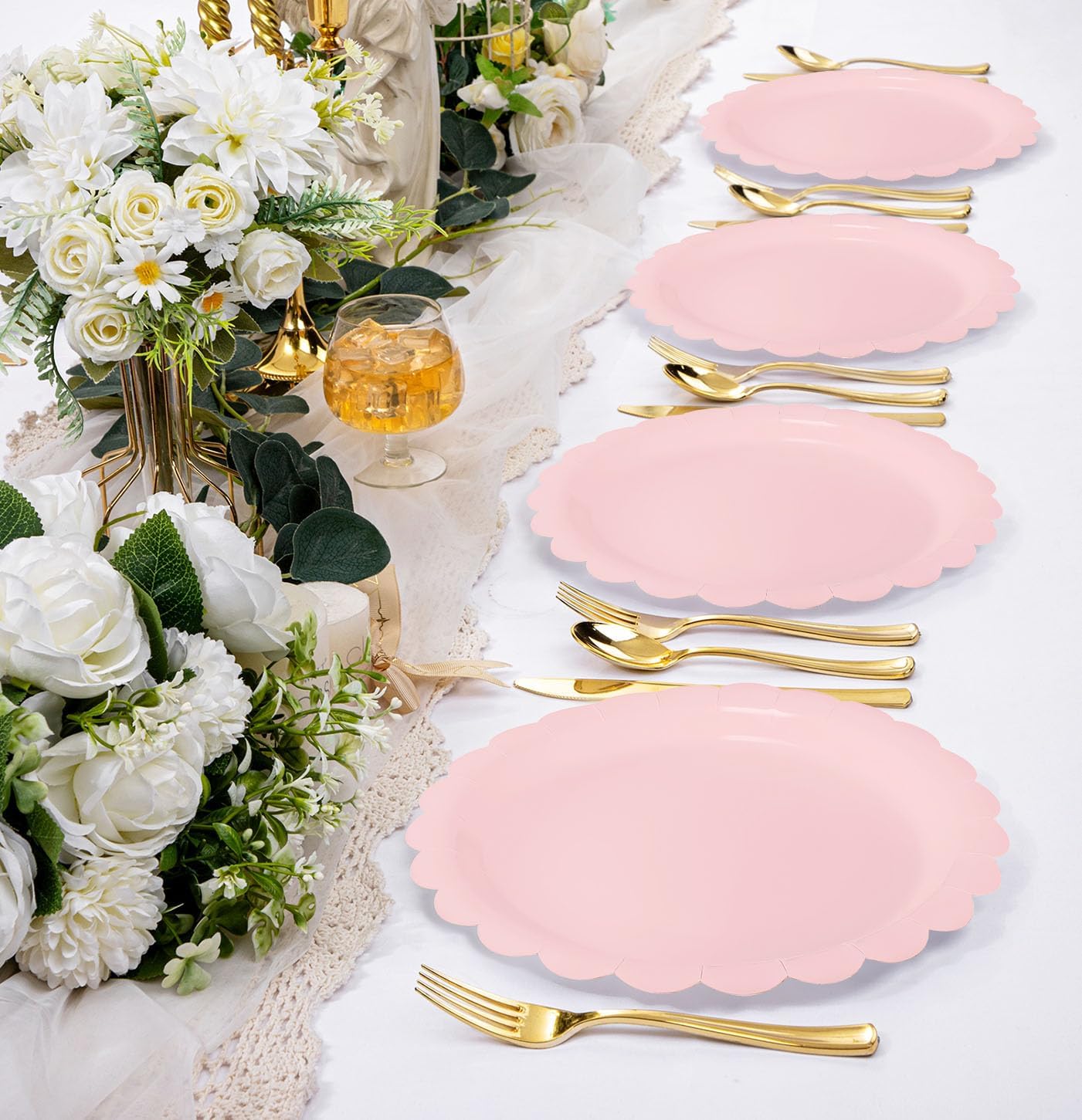 HEIPINIUYE 25 Pieces Light Pink Paper Plates 9 Inch Pink Scalloped Plates Disposable Dinner Plate for Wedding Baby Shower Birthday Party Dessert Plate - Image 6