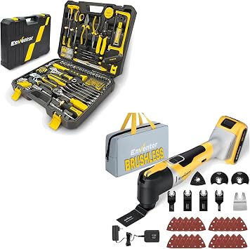 ENVENTOR Home Tool Kit 220 Pcs and 20V Cordless Oscillating Saw with 28 pcs Accessories