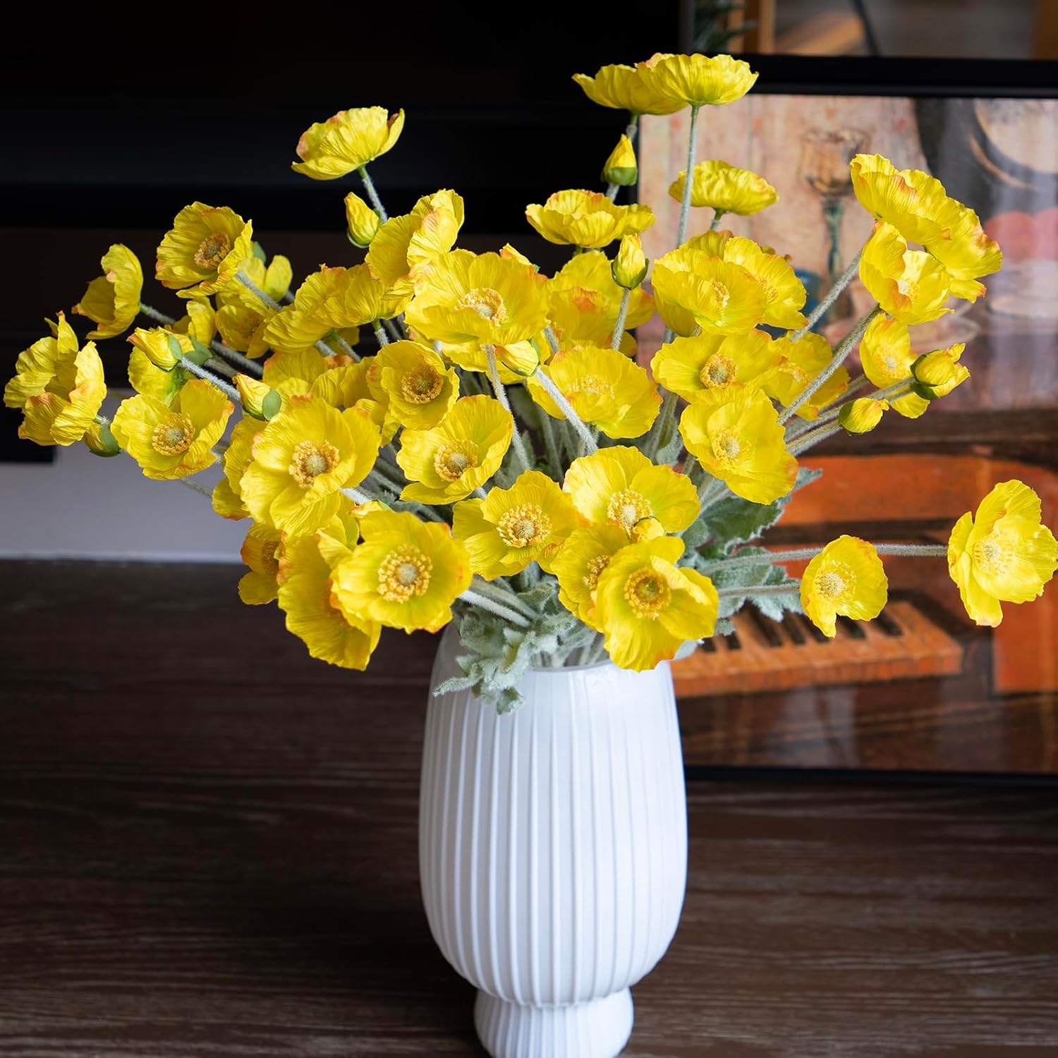 DUYONE Artificial Flowers 6 Stems Poppy Silk Bouquet,for Wedding, Home, Party Decoration,Table Centerpiece Arrangement(Yellow)