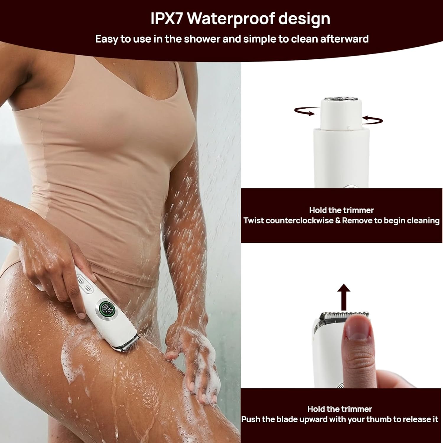 2-in-1 Bikini Trimmer for Women & Face - Waterproof Electric Razor for Pubic Hair, Legs & Underarms - Rechargeable Ladies Grooming Kit with LED Display, Travel Lock & Guard Combs