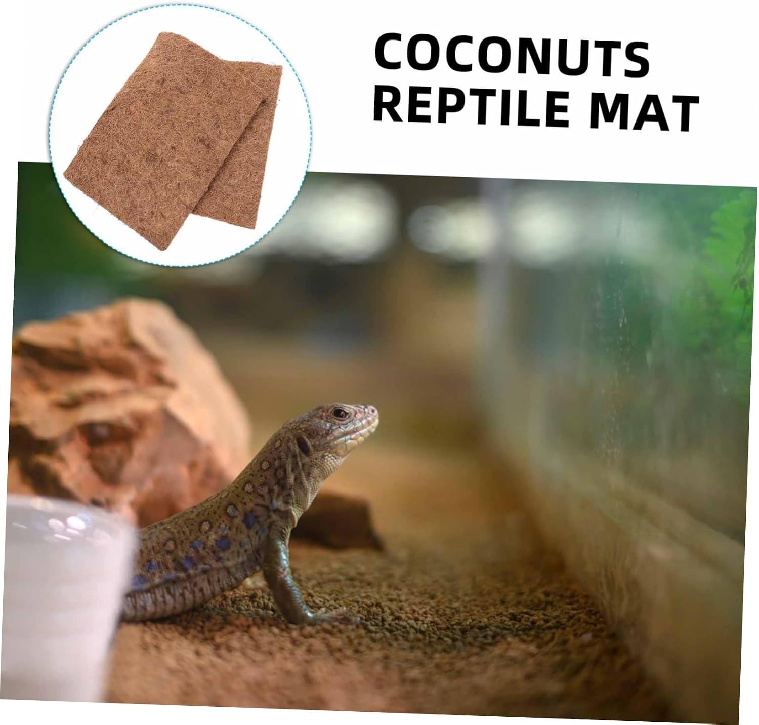 Toyvian 4pcs Bearded Dragon Bed Natural Coconuts Fiber Mat Reptile Carpet Antislip Tank Decor Accessories